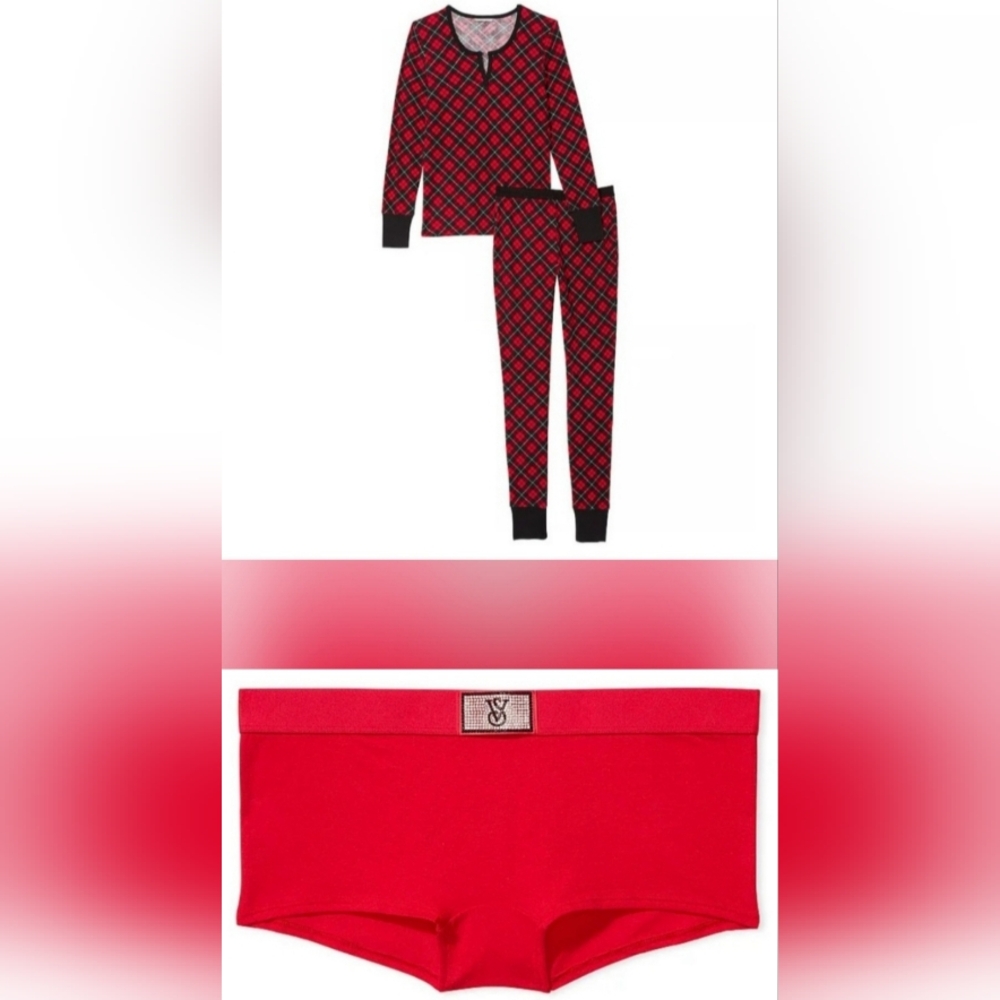 XXL Victoria's Secret Thermal Pajamas Shine Patch Boyshort Sleep Set